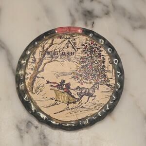 Vintage Hand-Painted Porcelain Holiday Brooch Pin Winter